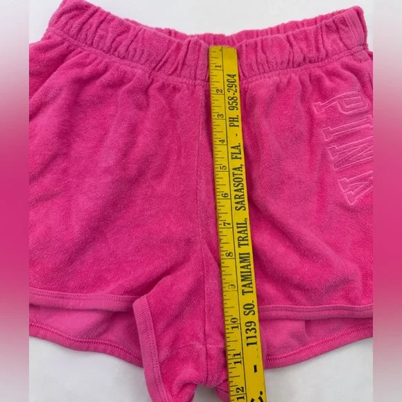 PINK Victoria’s Secret Terry Cloth Lounge Shorts Pink Logo Elastic Waist Size M - Picture 12 of 13